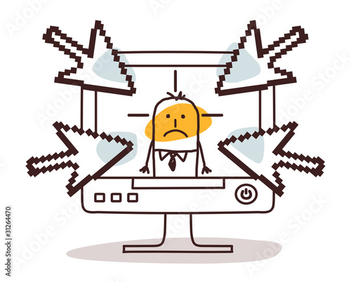 Vector: businessman on computer and cyberbullying businessman on computer and cyberbullying