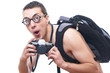 Portrait of a young nerd with old fashioned camera