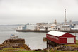 Red barn at  harbor in Rockland along Midcoast Maine