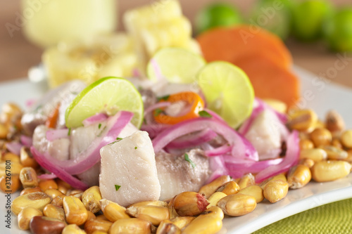 Photo: Peruvian-style ceviche made out of raw mahi-mahi fish Peruvian-style ceviche made out of raw mahi-mahi fish
