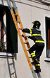 Pompiere su scala in azione