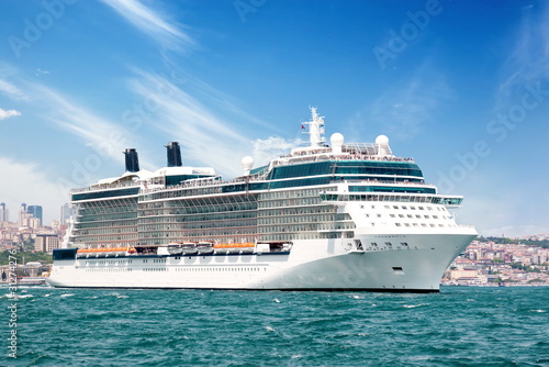 Photo: Luxury cruise ship sailing Bosporus waters Luxury cruise ship sailing Bosporus waters