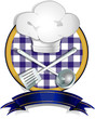 Chef con tovaglia a quadretti blu