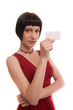 elegant girl holding business card elegant girl holding business card