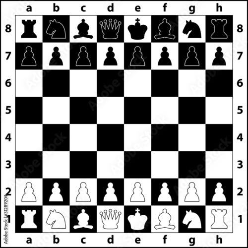 Vektor: the starting positions of the chess pieces on the chess board the starting positions of the chess pieces on the chess board