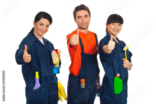 Photo: Cleaning workers giving thumbs up Cleaning workers giving thumbs up