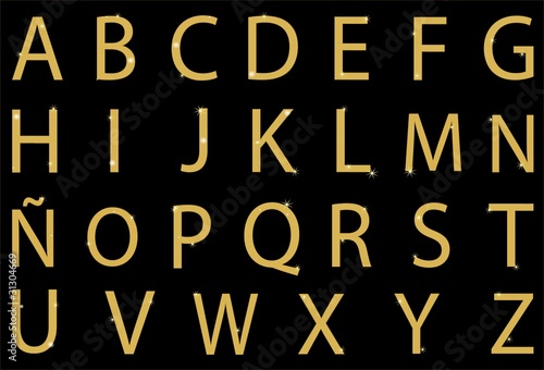 Vector: Abecedario con letras doradas Abecedario con letras doradas