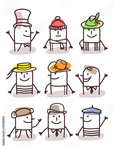 Vector: set of male avatars - hats and traditions set of male avatars - hats and traditions
