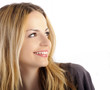 Happy young woman, lots of copy space