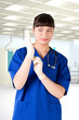 young girl  doctor hospital room
