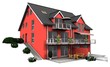 3d rotes Doppelhaus