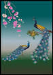 flower branch and two peacocks illustration