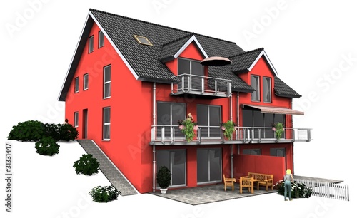 Illustration: 3d rotes Doppelhaus 3d rotes Doppelhaus