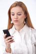businesswoman holding cellular phone