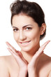 Model face with natural make-up, shiny complexion, clean skin