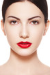 Portrait of spanish woman purity face with bright lips makeup