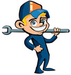 Cute Cartoon plumber holding a tool Cute Cartoon plumber holding a tool