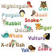 A-Z english, animals, colorful letters, names part 2