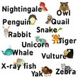 A-Z english, animals, black letters, names part 2