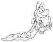 Outlined Happy Caterpillar Mascot Cartoon Character