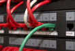 White, red and green patch cords and switch