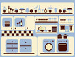 Kitchen room and home objects set. Vector illustration.