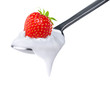 Spoon of strawberry yoghurt isolated on white