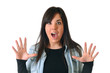 Young brown woman is surprised on white background Young brown woman is surprised on white background