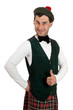 Expressive man in Scottish costume.
