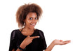 Happy black Woman Showing Your Product