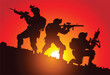Vector: Silhouette of three soldiers on the battlefield Silhouette of three soldiers on the battlefield