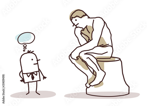 Vector: man watching the Rodin's thinker man watching the Rodin's thinker