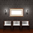 Three chair with empty frame and sconces