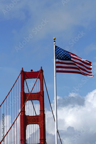 Photo: Golden Gate Bridge & American Flag Golden Gate Bridge & American Flag