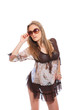 Foto: young woman in jeans shorts young woman in jeans shorts
