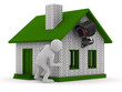 man looks out of corner. 3D image