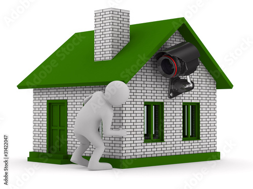 Illustration: man looks out of corner. 3D image man looks out of corner. 3D image