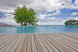 Photo : piscine avec plage terrasse en lames de deck en bois massif