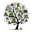 Tree with green houses on branches
