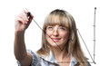 The business woman draws felt pen the graph