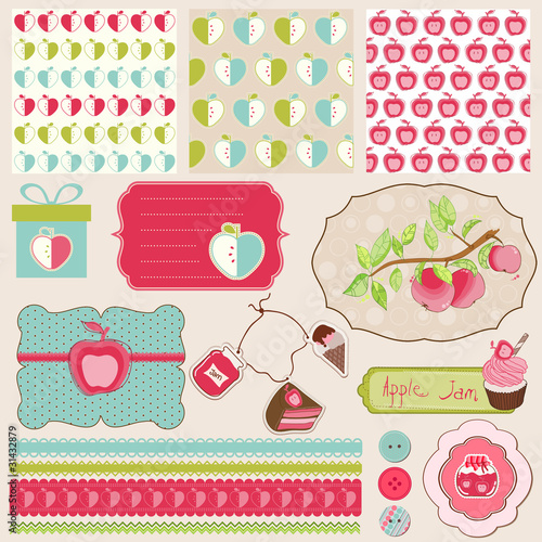 Vektor: Design Elements for Baby scrapbook with apples - easy to edit Design Elements for Baby scrapbook with apples - easy to edit