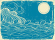Huge wave in sea.Vector grunge illustration Huge wave in sea.Vector grunge illustration