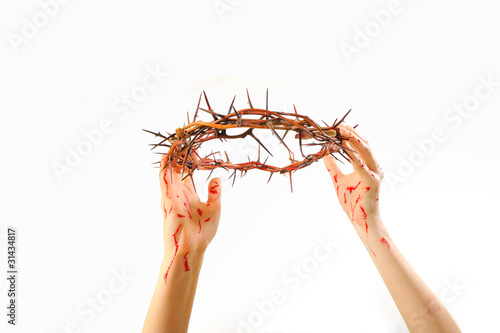 Illustration: crown of thorns and hands isolated crown of thorns and hands isolated
