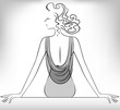 Silhouette of the sitting  slender woman in a decollete