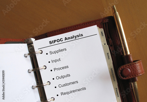 Photo: Business concepts SIPOC Analysis in a personal organizer Business concepts SIPOC Analysis in a personal organizer