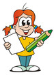 Illustration: Girl with colored Pencil and Paper Girl with colored Pencil and Paper