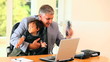 Businessman with his son having a lot of tasks