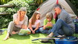 Family camping in a park