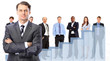 Business people team and diagram. Isolated over white