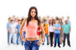 Group of people on white.Teenager girl and teenager Group of people on white.Teenager girl and teenager
